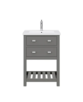 Viola 24 in. W Bath Vanity in Cashmere Grey with Ceramic Vanity Top in White with Integrated White Basin