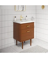 Brandy 24.5 in. W x 18.5 in. D x 34.7 in . H Bath Vanity in Honey Walnut with White Ceramic Top