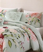 Bebejan Rose on Misty Green Bedding 200 Thread Count 100% Cotton Sateen 5 Piece Reversible King Comforter Set