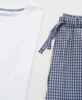 Mango Men's Cotton Check Pajama T-Shirt and Pant Set