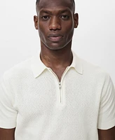 Mango Men's Openwork Knitted Zipper Polo Shirt