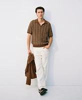 Mango Men's Striped Openwork Knitted Polo Shirt