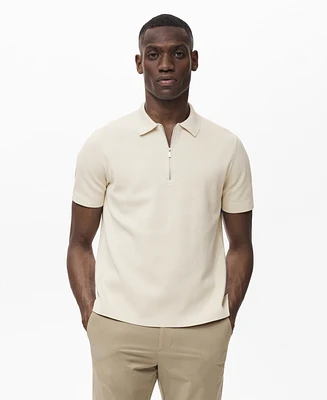 Mango Men's Coolmax Zipper Fine-Knit Polo Shirt