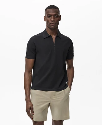 Mango Men's Coolmax Zipper Fine-Knit Polo Shirt
