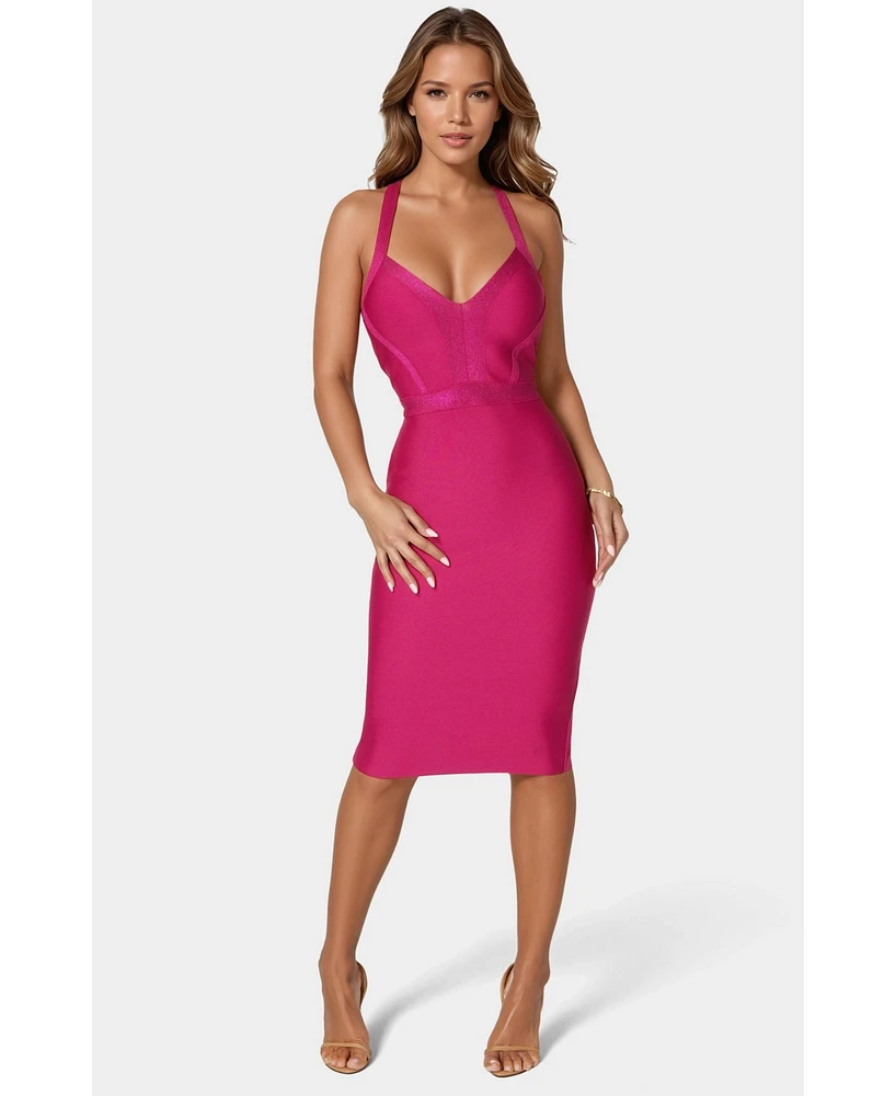 Bebe Women's Bandage Lurex Halter Dress