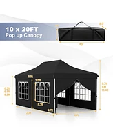 10 x 20 Feet Pop up Canopy with 6 Sidewalls Windows and Carrying Bag
