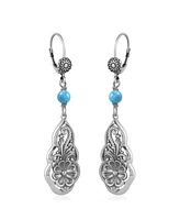 American West Jewelry Sterling Silver Kingman Turquoise Flower Gemstone Bead Lever Back Earrings
