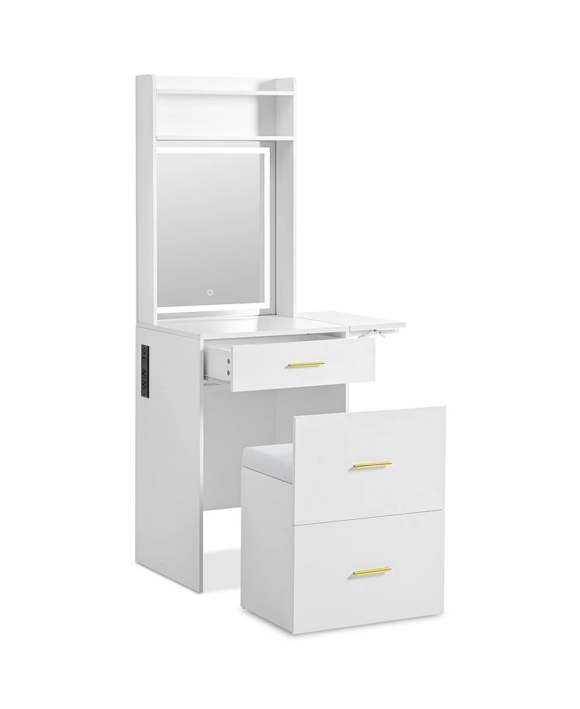 Mondawe 20" Vanity Desk with Mirror and Light, Charging Station & Fold-up Panel