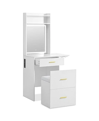 Mondawe 20" Vanity Desk with Mirror and Light, Charging Station & Fold-up Panel