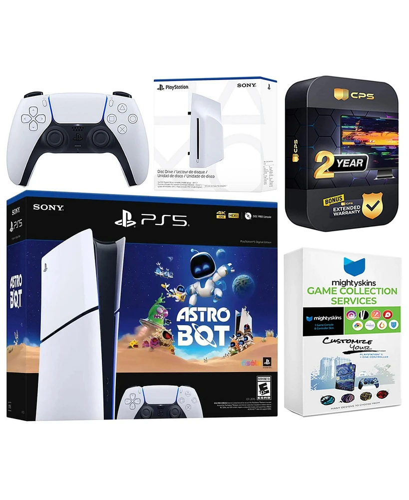 Sony PlayStation 5 Astro Bot Slim Digital Bundle with Disc Drive, MightySkins Game Collection Services and 2 Year Extended Warranty