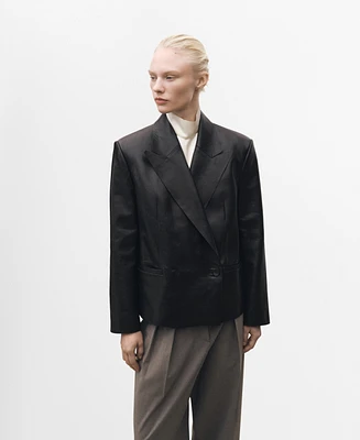 Mango Women's Double-Breasted Leather Jacket
