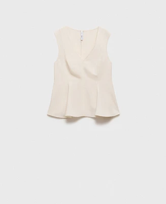 Mango Women's Linen-Blend Peplum Top