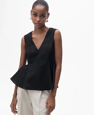 Mango Women's Linen-Blend Peplum Top