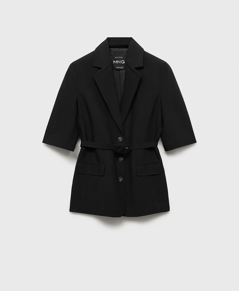 Mango Women's Belted Linen-Blend Suit Jacket
