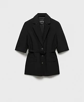 Mango Women's Belted Linen-Blend Suit Jacket