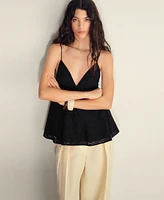 Mango Women's V-Neck Embroidered Top