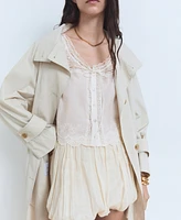 Mango Women's Lace Details Cotton Blouse