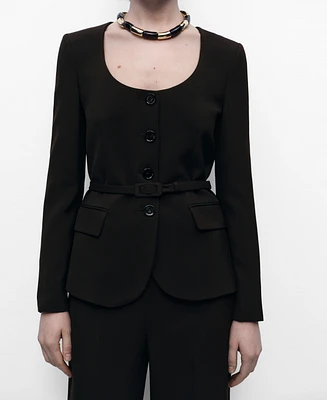 Mango Women's Belt Suit Jacket