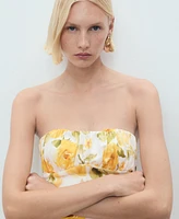 Mango Women's Gathered Neckline Floral Midi Dress