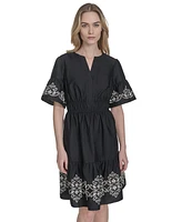 Vince Camuto Women's Cotton Embroidered Fit & Flare Dress