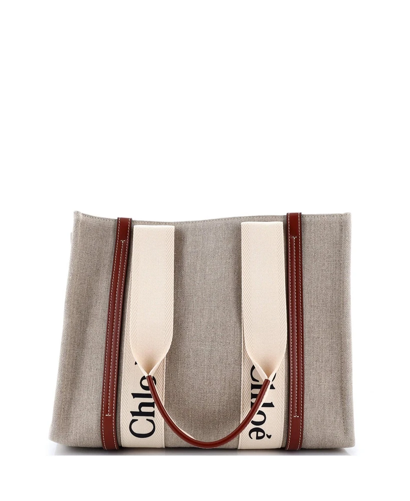 Pre-Owned Chloe Medium Woody Tote Canvas with Leather