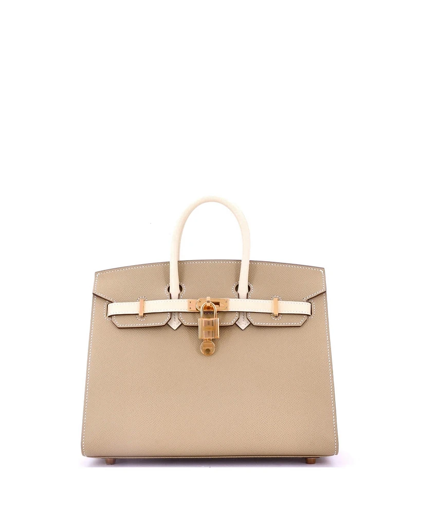 Pre-Owned Hermes Birkin 25 Handbag Bicolor Epsom with Rose Gold Hardware
