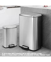 8 Gal./30 Liter and 1.3 Gal./5 Liter Rectangular Stainless Steel Step-on Trash Can Set for Kitchen and Bathroom