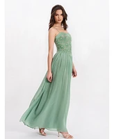 Miss Circle Women's Ucille Sage Green Embroidered Chiffon Maxi Dress