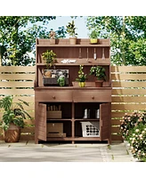 Mondawe 65 Inch Fir Wood Potting Bench with Drawer and Cabinet Storage