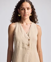 Reistor Women's Straight Dress with Front Slit Neutral Beige Hemp
