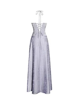 Miss Circle Women's Raegan Taro Purple Jacquard Rouched Maxi Dress