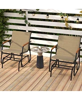 Slickblue Patio Glider Chair Set of 2 with Curved Teak Armrests and Breathable Fabric Seat