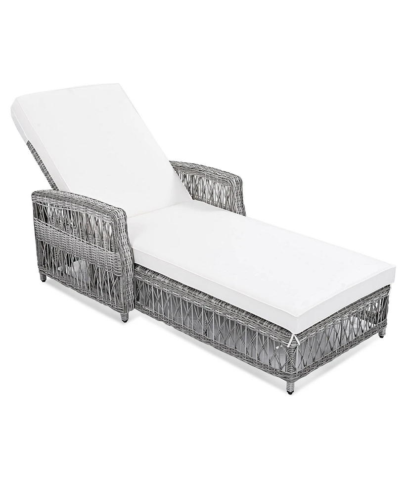 Mondawe Outdoor Wicker Lounge with Armrests, Patio Adjustable Recliner Soft Removable Cushions