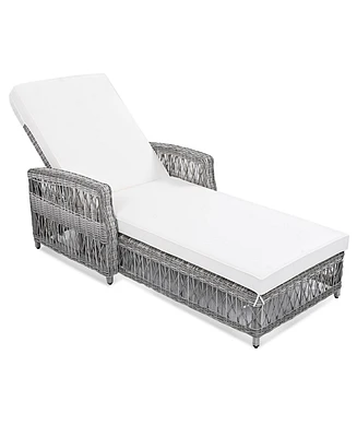 Mondawe Outdoor Wicker Lounge with Armrests, Patio Adjustable Recliner Soft Removable Cushions