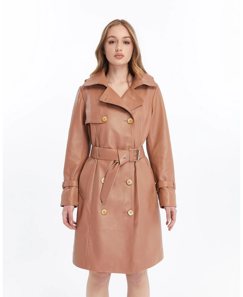 Furniq Uk Women's Leather Trench Coat