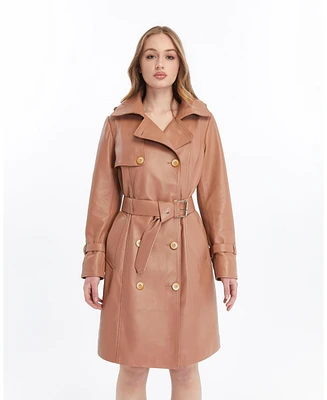 Furniq Uk Women's Leather Trench Coat