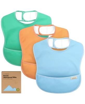 KeaBabies 3-Pack Waterproof Baby Bibs for Eating, Lightweight, Mess Proof Toddler with Food Catcher