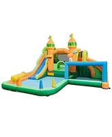 Gymax Kids Inflatable Water Slide Park w/680W Blower Basketball Rim Wet Dry Combo