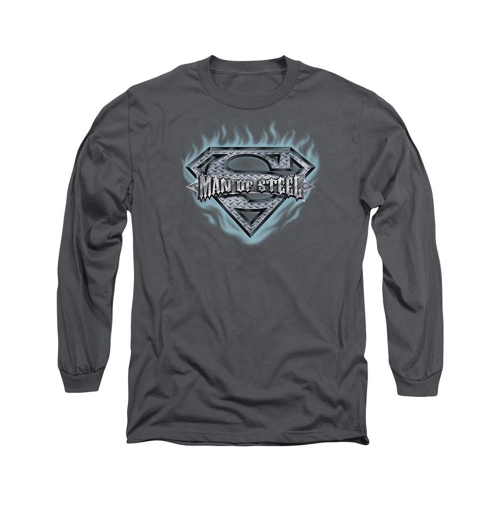 Superman Men's Man Of Steel Shield Long Sleeve Adult Tee / T-Shirt