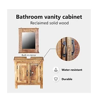 Bathroom Vanity Cabinet with Mirror Solid Mango Wood