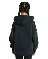 adidas Big Girls Long-Sleeve Printed 3-Stripes Slit Fleece Pullover Hoodie