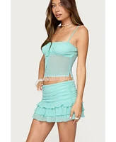 Edikted Women's Enya Fringed Sheer Mesh Top