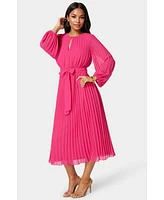Bebe Women's Pleated Gown with Long Sleeves