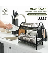 Dish Drying Rack, 2-Tier Compact Kitchen Dish Rack Drainboard Set