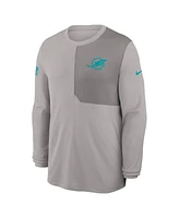 Nike Men's Gray Miami Dolphins Sideline Coach Uv Performance Long Sleeve T-Shirt