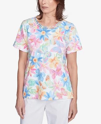 Alfred Dunner Petite Spring Butterfly Crew Neck Top