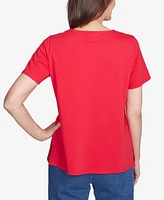 Alfred Dunner Petite Dazzling Shooting Stars with Beaded Split Neck Top