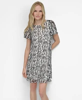 Dkny Women's Printed Flutter-Sleeve Trapeze Dress