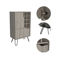 Depot E-shop Zamna L Bar Single Door Cabinet, Eight Built-in Wine Rack, Four Legs, Light Gray