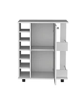 Depot E-shop Selden Bar Cart with 6-Built in Bottle Racks, Casters and 2-Open Side Shelves
